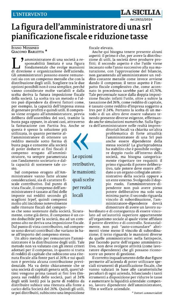 Articolo pubblicato su "La Sicilia" il 29/11/2024